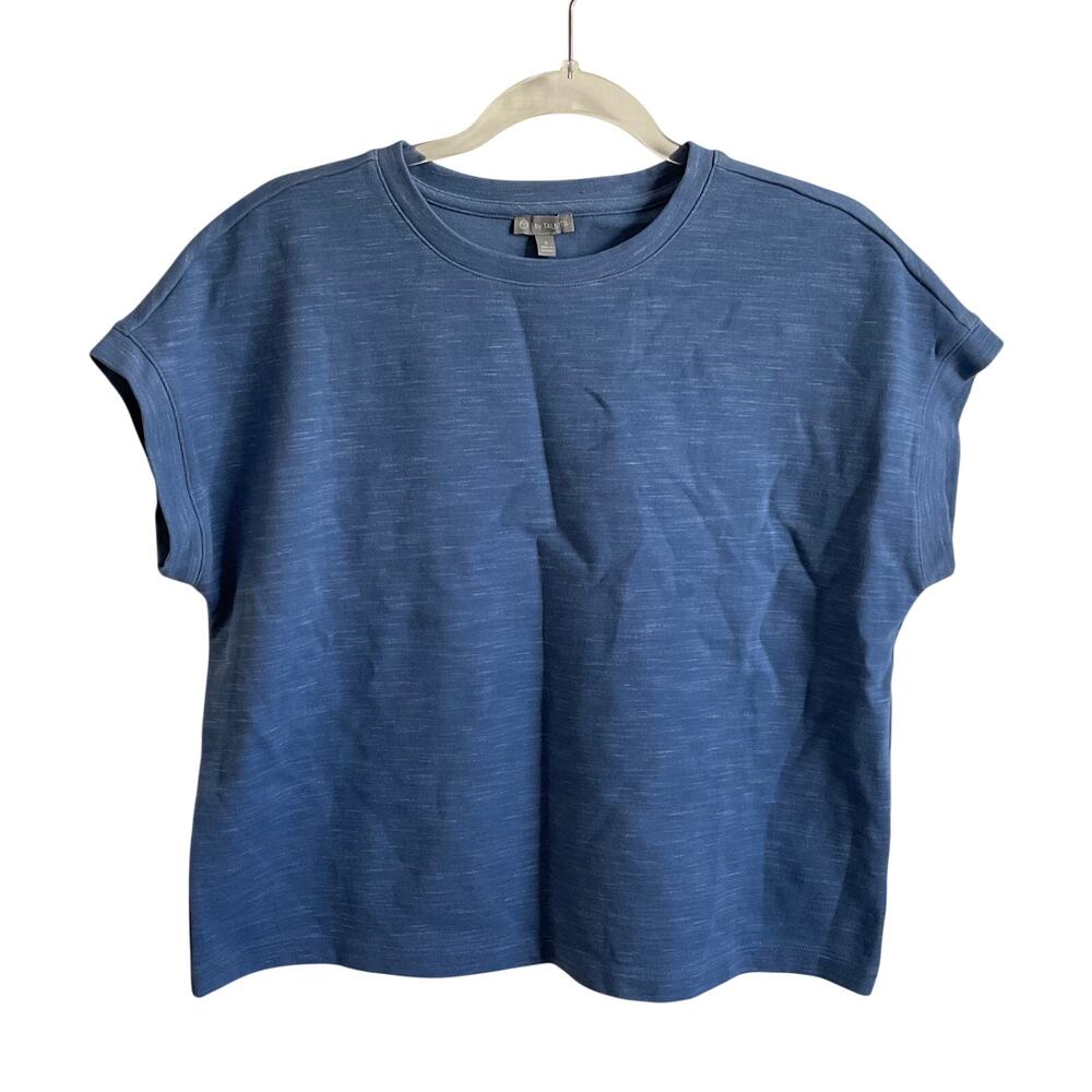 T by Talbots Blue Cotton Blend Boxy Short Sleeve Athleisure T Shirt - Size Small - Picture 1 of 5